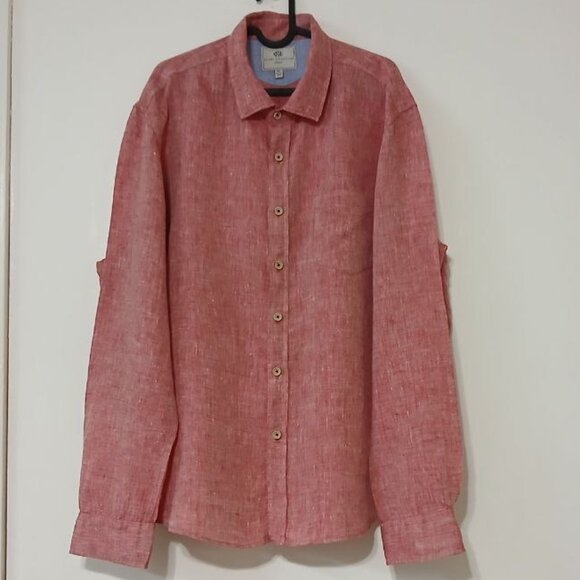 Report Collection Linen Button-Down Shirt Red XL - Picture 1 of 12